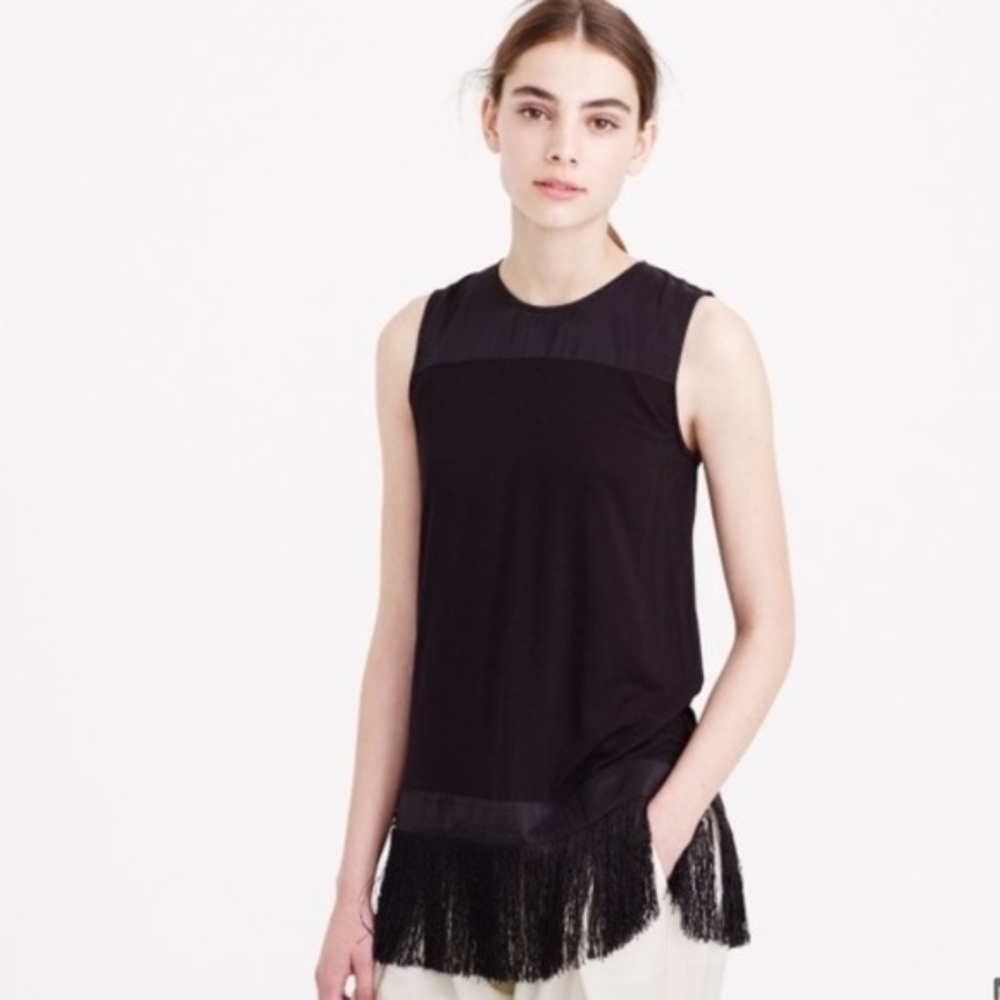J. Crew Black Fringe Bottom Tank XXS